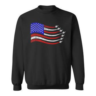 American Patriotic Fighter Jets Usa Flag Waving 4Th Of July Sweatshirt | Mazezy UK