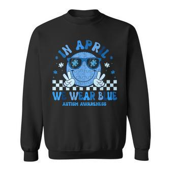 In April We Wear Blue Autism Awareness Hippie Face Sweatshirt | Mazezy CA