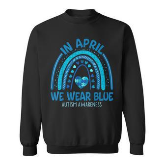 In April We Wear Blue Autism Awareness Puzzle Rainbow Sweatshirt - Seseable
