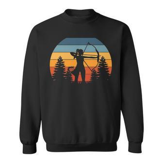 Archery Girl Archer Bow Vintage Retro Sunset Sweatshirt | Mazezy