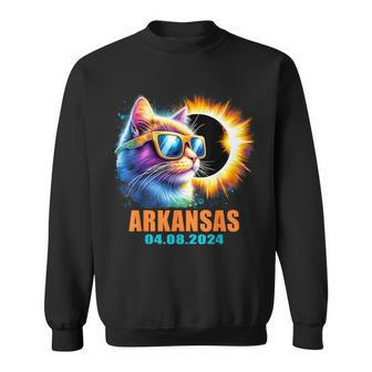 Arkansas Total Solar Eclipse 2024 Cat Solar Eclipse Glasses Sweatshirt - Seseable