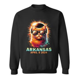 Arkansas Total Solar Eclipse 2024 Cat Wearing Glasses Sweatshirt - Seseable