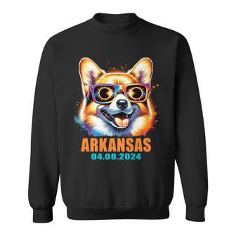 Arkansas Total Solar Eclipse 2024 Corgi Dog Eclipse Glasses Sweatshirt - Thegiftio UK