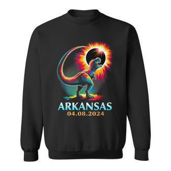 Arkansas Totality Total Solar Eclipse 2024 T Rex Dinosaur Sweatshirt - Monsterry