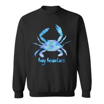 Artistic Watercolor Blue Crab Bay Beauties Sweatshirt - Monsterry