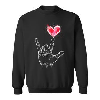 Asl I Love You Hand Sign Language Heart Valentine's Day Sweatshirt - Seseable