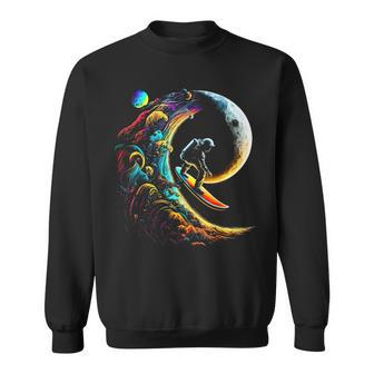 Astronaut Surfing Through Space Universe Galaxy Planets Moon Sweatshirt - Monsterry UK