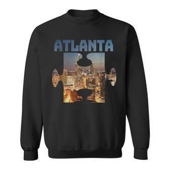 Atlanta Georgia City Skyline Souvenir Puzzle Piece Sweatshirt - Monsterry DE