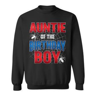Auntie Of The Birthday Boy Costume Spider Web Birthday Party Sweatshirt - Seseable