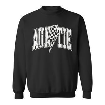 Auntie Hosting Race Car Pit Crew Checkered Birthday Party Sweatshirt - Seseable