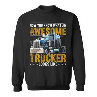 Awesome Trucker American Flag Truck Driver Trucker Hat Sweatshirt | Mazezy