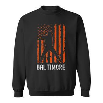 Baltimore Maryland American Flag Baseball Weathered Sweatshirt - Seseable