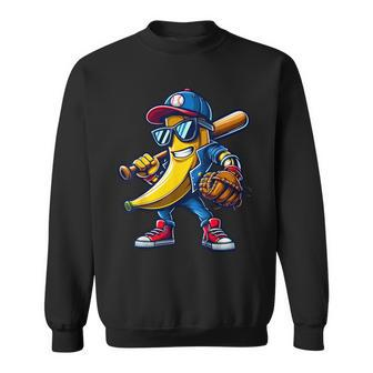Banana Playing Baseball Fruit Lover Baseball Player Sweatshirt - Seseable