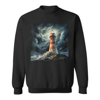 Beatiful Lighthouse In Wild Ocean Waves Lighthouse Sweatshirt - Thegiftio UK