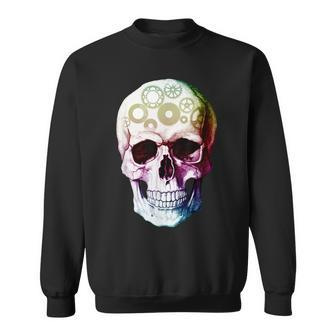 Beautiful Steampunk Multicolor Gear Skull Sweatshirt - Monsterry