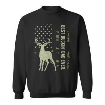 Best Buckin' Dad Camouflage American Flag Deer Hunting Sweatshirt | Mazezy