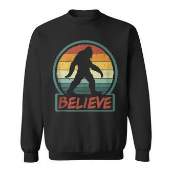 Bigfoot Believe Retro Sasquatch Cryptid Sunset Silhouette Sweatshirt - Monsterry