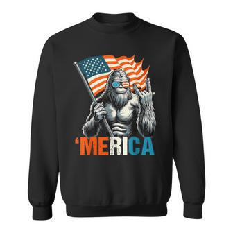 Bigfoot Merica Rock American Flag Patriotic 4Th Of July Sweatshirt - Monsterry
