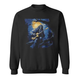 Bigfoot Playing A Guitar Starry Night Sasquatch Rocker Sweatshirt - Monsterry DE