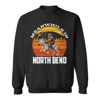 Bigfoot Riding A Zebra Meanwhile In North Bend Sweatshirt | Mazezy