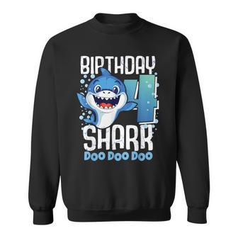 Birthday Shark 4Th Birthday Boy Shark 4 Years Shark Sweatshirt - Monsterry