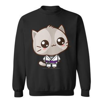 Bjj Brazilian Jiu Jitsu Purple Belt Kawaii Cat Sweatshirt - Monsterry CA