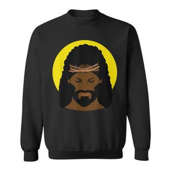 Black Jesus With Afro African American Religious Portrait Sweatshirt - Seseable