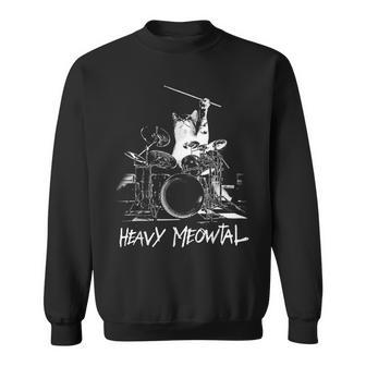 Black And White Heavy Meowtal Music Rock Drummer Cat Kitten Sweatshirt - Monsterry UK