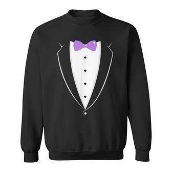 Black And White Tuxedo With Lavender Bow Tie Novelty T Sweatshirt - Monsterry CA