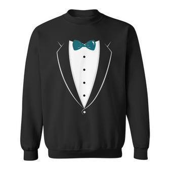 Black And White Tuxedo With Teal Bow Tie Novelty T Sweatshirt - Monsterry CA