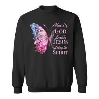 Blessed By God Loved By Jesus Pink Butterfly Sweatshirt - Monsterry UK