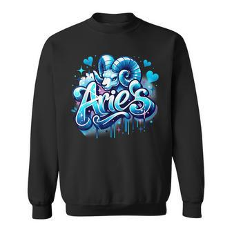 Blue Aries Zodiac Star Sign Sweatshirt - Seseable
