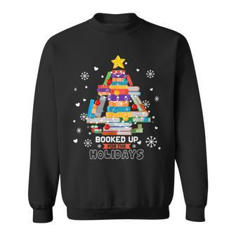 Book Lover Xmas Tree Librarian Booked Up For The Holidays Sweatshirt - Thegiftio UK