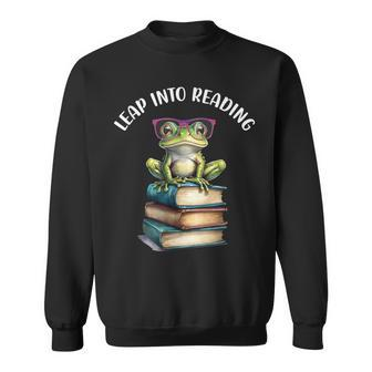 Book Reading Cute Frog Leap Into Reading Sweatshirt | Seseable UK