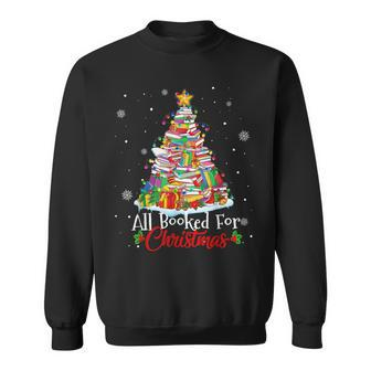 All Booked For Christmas Book Xmas Tree Lights Sweatshirt - Seseable