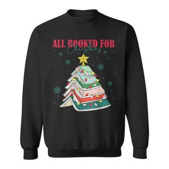 All Booked For Christmas Book Lover Christmas Tree Lights Sweatshirt - Thegiftio UK