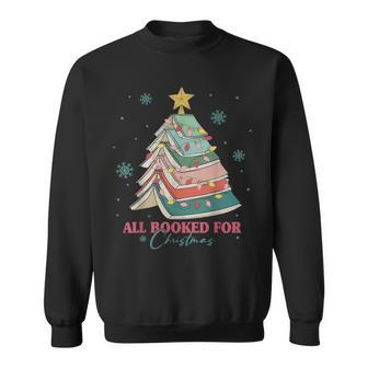 All Booked For Christmas Librarian Christmas Book Tree Sweatshirt - Thegiftio UK