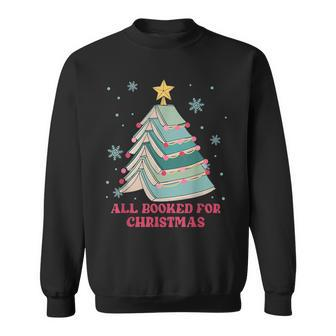All Booked For Christmas Vintage Librarian Xmas Tree Lights Sweatshirt - Seseable