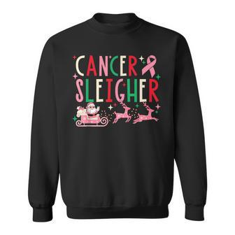 Breast Cancer Christmas Pink Ribbon Santa Sleigh Reindeer Sweatshirt | Mazezy