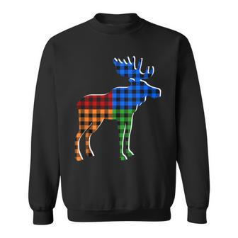 Buffalo Plaid Standing Moose Silhouette Colorful Moose Lover Sweatshirt - Monsterry AU