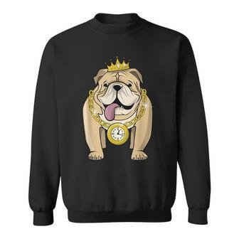 Bulldog Rapper Hip-Hop Dog Crown Gold Chain Clock Sweatshirt - Monsterry CA