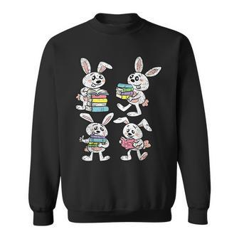Bunny Reading Books Easter Rabbit Bookworm Spring Sweatshirt - Seseable