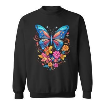 Butterfly With Flowers I Aesthetic Butterfly Sweatshirt - Thegiftio UK