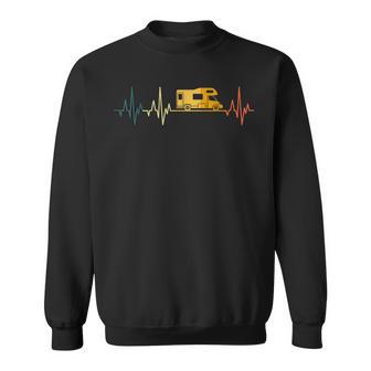 Camper Van Heartbeat Retro Camper Ecg Camping Pulse Sweatshirt - Seseable