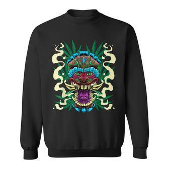 Cannabis Tiki Mask Hawaiian Totem Smoke Weed Hemp Idea Sweatshirt - Monsterry