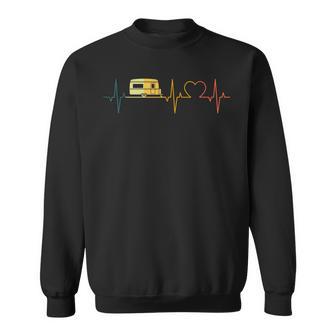 Caravan Heartbeat Retro Camper Ecg Camping Heart Sweatshirt - Seseable