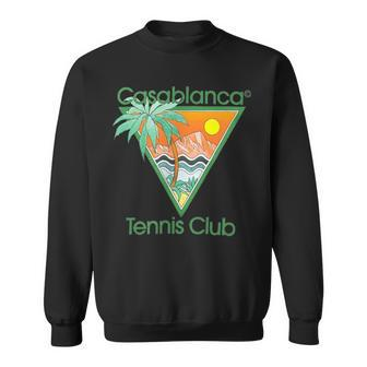 Casablanca Tennis Club Sweatshirt - Tropisches Palmen & Sonnenuntergang Design - Seseable