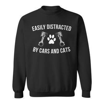 Cat Dad Car Guy Easily Distracted By Cars & Cats Paw Piston Sweatshirt - Monsterry CA