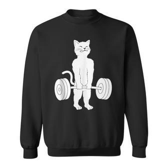 Cat Deadlift Powerlifting Kitty Weightlifting Cat Sweatshirt - Monsterry