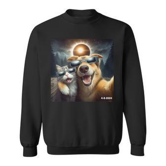 Cat And Dog Selfie With Solar 2024 Eclipse Wearing Glasses Sweatshirt - Seseable
